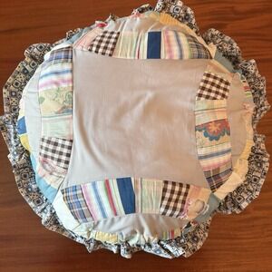 Primitive Handmade Patchwork Round Pillow Ruffled Cottagecore 21"